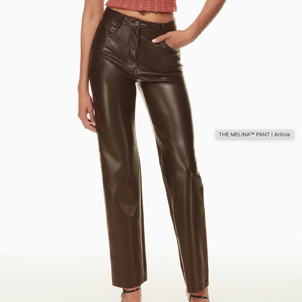 Aritzia Brown High-waisted Vegan Leather Pants